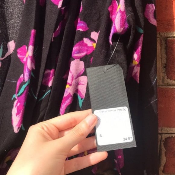 Black and Purple Floral Print Free Press Long Sleeve V-Neck Collared Blouse - Picture 11 of 15